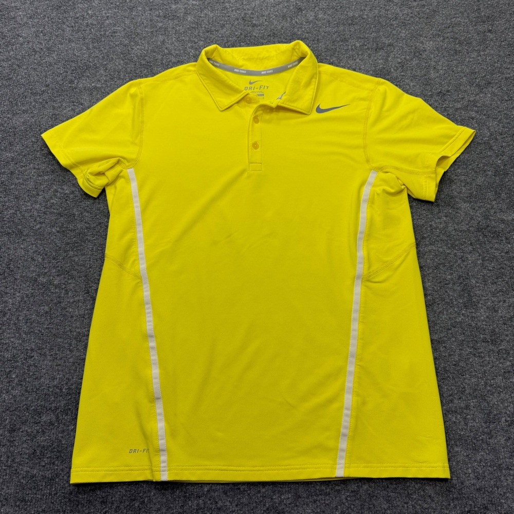 Nike Tennis Mens Dri-FIT Polo Shirt Yellow White Stripe Short Sleeve Size M - Picture 1 of 9